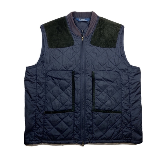 Vintage Mens Polo Ralph Lauren Calf Suede Quilted Hunting Shooting Vest Large - Picture 1 of 6